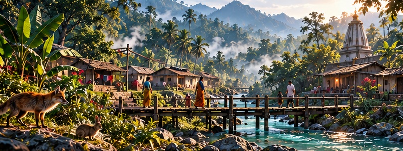 Riverside villages, wildlife and local life.